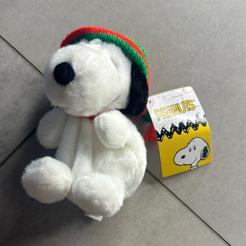 Peanuts Snoopy Plush Dog Toy with Red and Green Hat